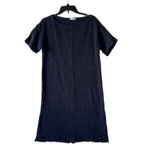 Eileen Fisher Slub Dress Gauze Fringe Lagenlook Organic Cotton